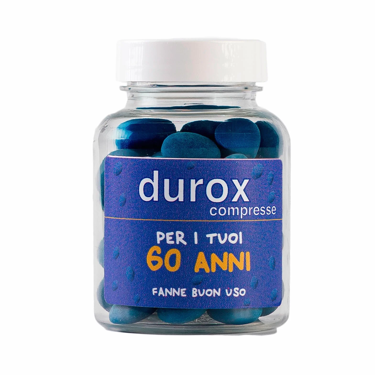 DUROX Compresse Blu 60 Anni – Scherzo Wiagras Goliardico per Uomo – Idea Regalo Divertente Compleanno 60 anni – Confetti Blu al Cioccolato – FANNE BUON USO