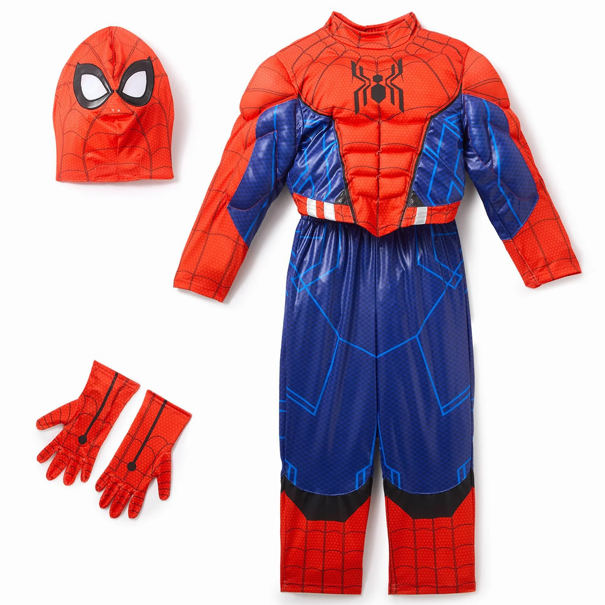 Disney Store Costume Ufficiale Spider-Man per Bimbi, Costume da Supereroe Marvel con Imbottitura Muscolare, Maschera, Guanti, Effetti sonori e Funzione Ragnatela Luminosa
