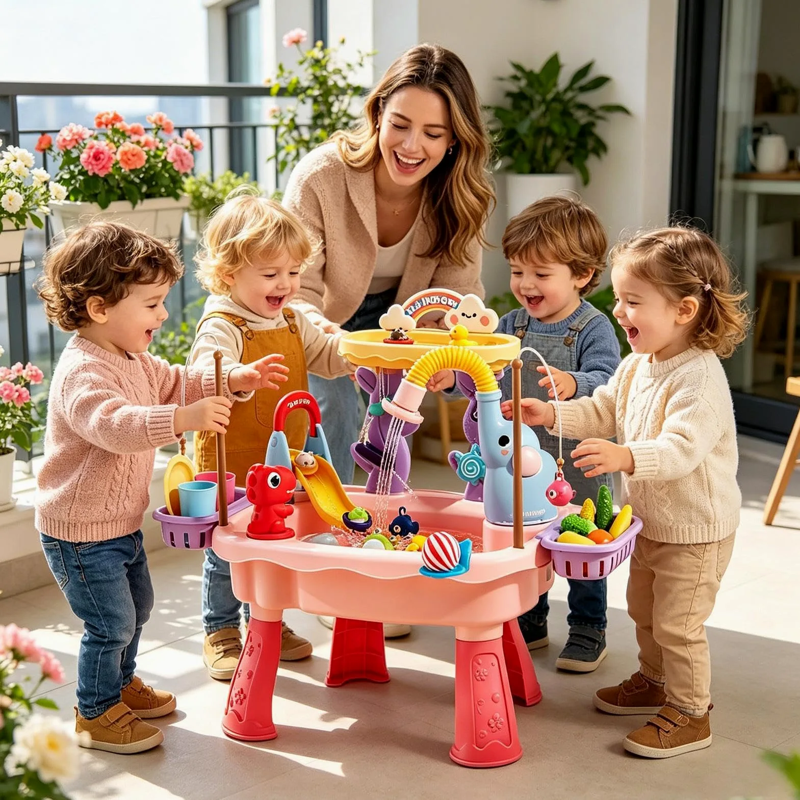 Tavolo Acquatico con di Pesca | per Bambini con Acqua Corrente per l'Giardino Patio Campeggio Interno Asilo Scuola 'Infanzia Bimbi e Bimbe 4-8 Anni