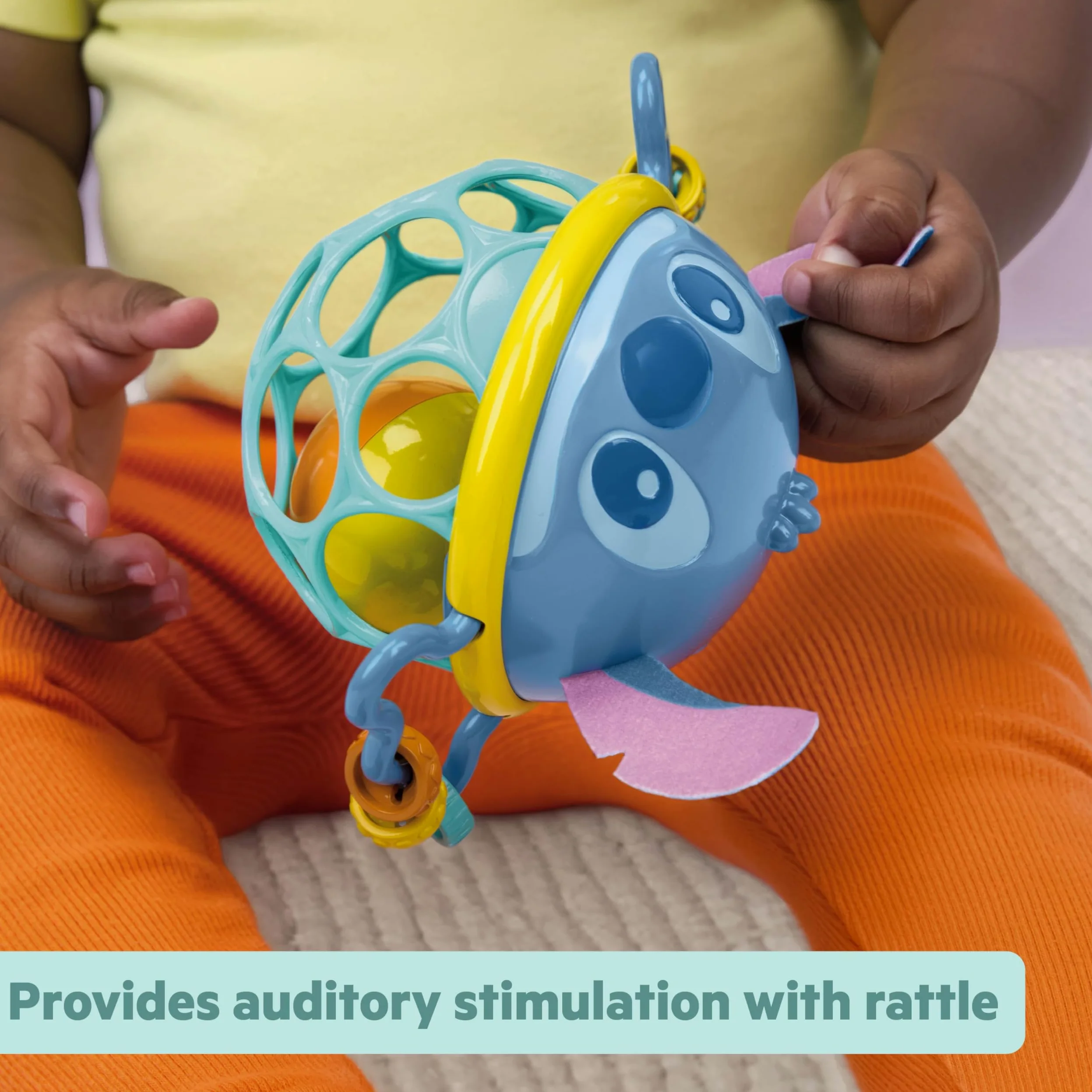 Disney Baby Stitch Sonaglio Jingle & Shake Oball di Bright Starts con Tecnologia Oball Facile da Afferrare, Unisex, da Neonato in Su