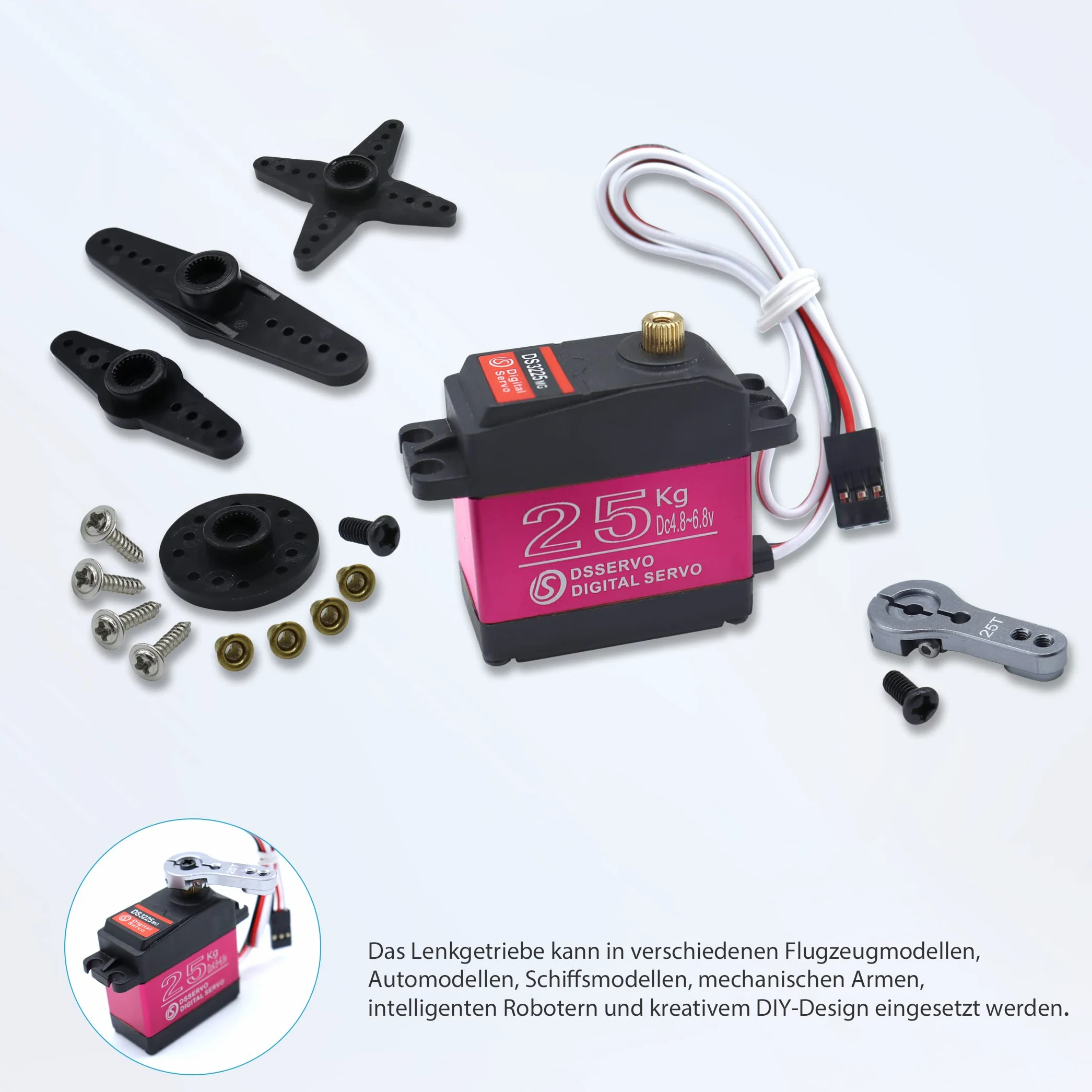 25kg Servo Digitale, Full Metal Gear Impermeabile Servomotore ad Alta Coppia Angolo di Sterzo 270° Adatto per RC Traxxas HSP RC Auto Aeroplano Nave Robot Fai da Te (2 Pezzi)