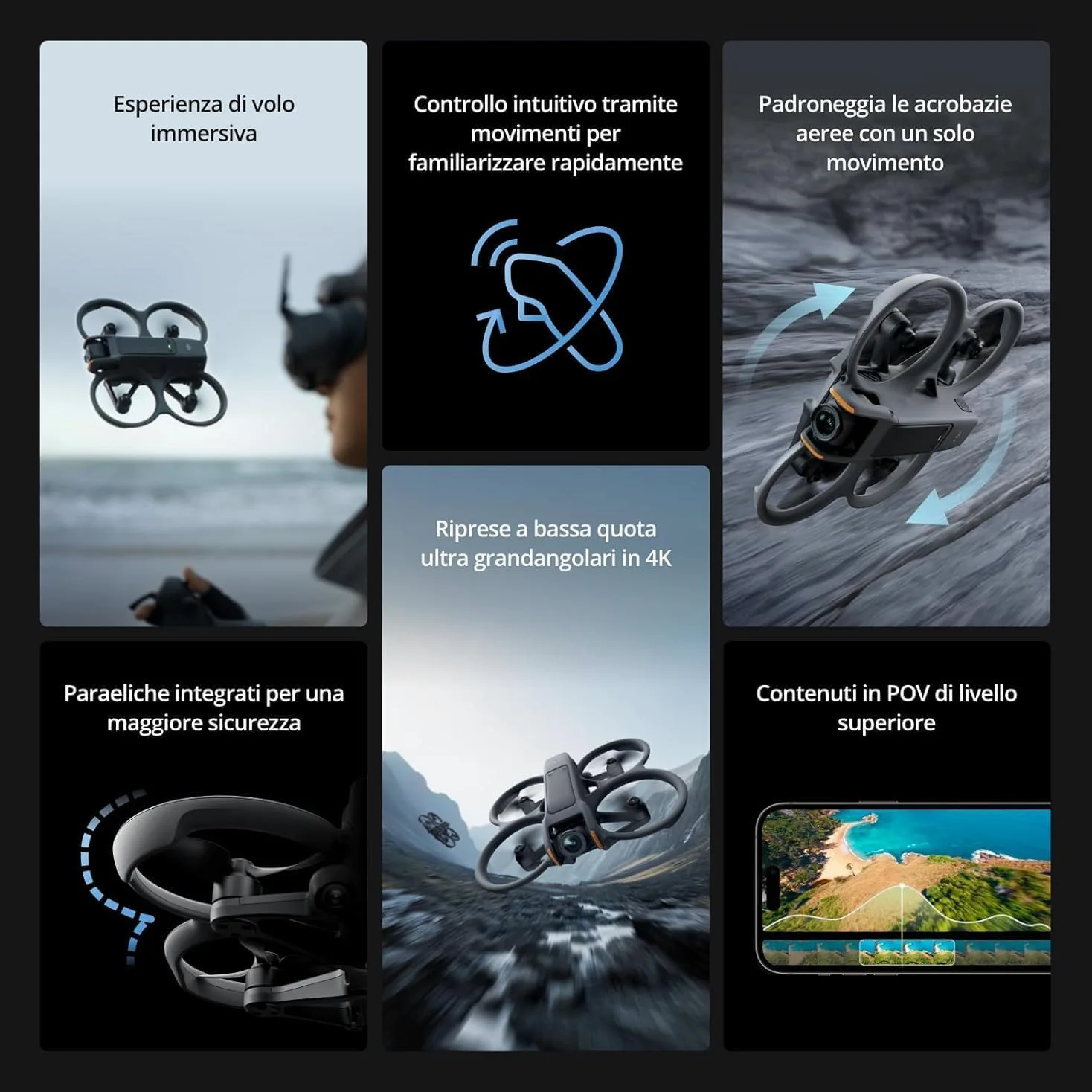DJI Avata 2 Fly More Combo (1 batteria), Drone FPV con fotocamera 4K, Paraeliche integrati, 360 semplificati con una sola pressione, Goggles 3 e RC Motion 3 inclusi