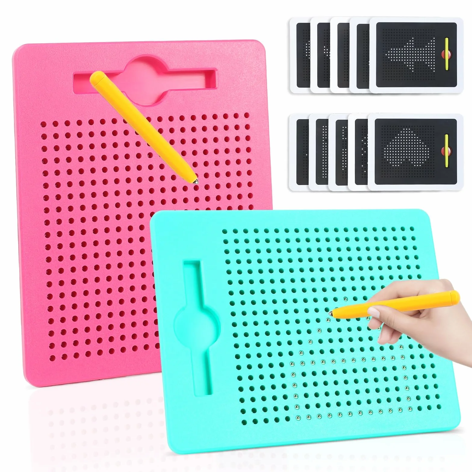 AIVORO 2 Pezzi Tavolo da Disegno Magnetico:Disegno con Piccole Palline Magnetiche in Acciaio per Bambini Tavolo da Disegno Magnetico Tavoletta Bambini Giocattolo Educativo (Rosa, Verde) (Pink Green)