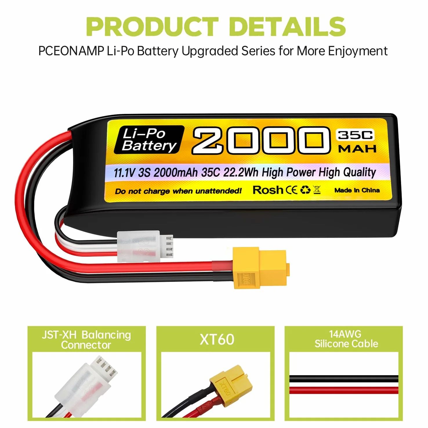 3S Lipo Batteria 11.1V 2000mAh 35C XT60 Spina con Cavo di Ricarica USB per RC Auto Camion RC Barca RC Quadcopter FPV Drone Batteria