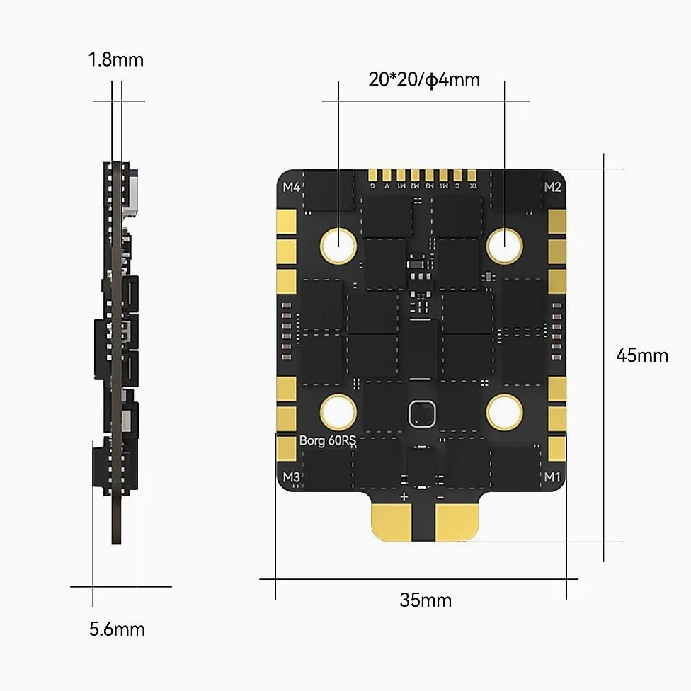 Borg 5S Stack Ricevitore ELRS 2.4GHz integrato 12V BEC 16MB Scatola nera con 60RS BL32 ESC 4-8S Lipo adatto for RC FPV Drone(Borg 5S RX Stack)