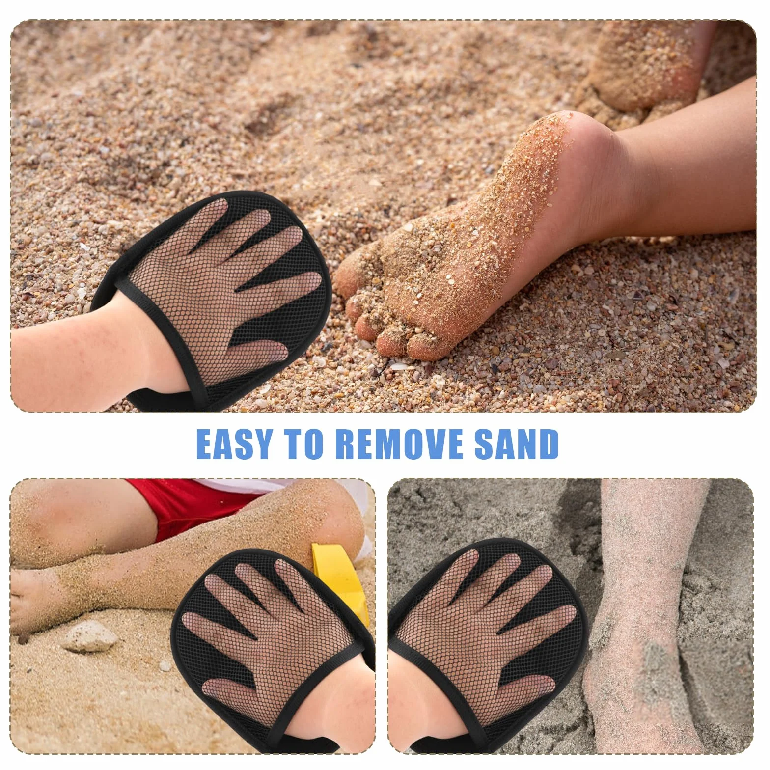 2pz Guanto per Sabbia, Guanto per Rimuovere la Sabbia Togli Mare Traspirante Sand Wipe off Mitt Pulisce la Pelle dei Bambini per Beach Volley Attività Acquatiche Ricreazione Sull'Oceano