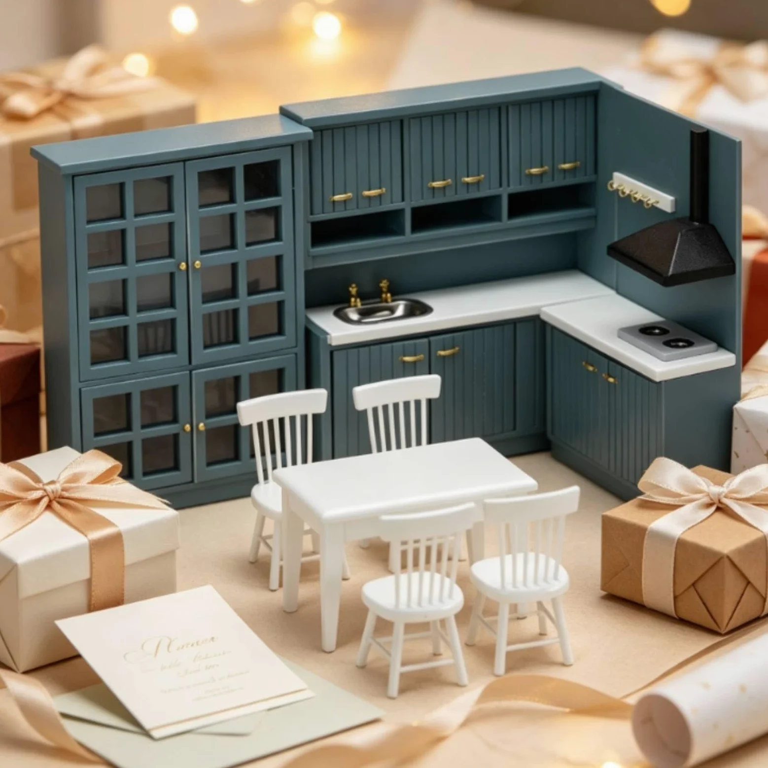 Mobili da Cucina in Miniatura Realistico Set di Mobili da Cucina Decorativo Set Pranzo in Miniatura per Collezionisti, Bambini, Casa delle Bambole, Bianco