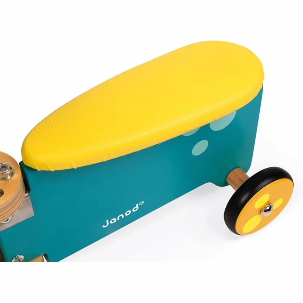 Janod Cavalcabile in Legno Ippopotamo per Bambini con Maniglie Ergonomiche e Ruote Silenziose Blu e Giallo
