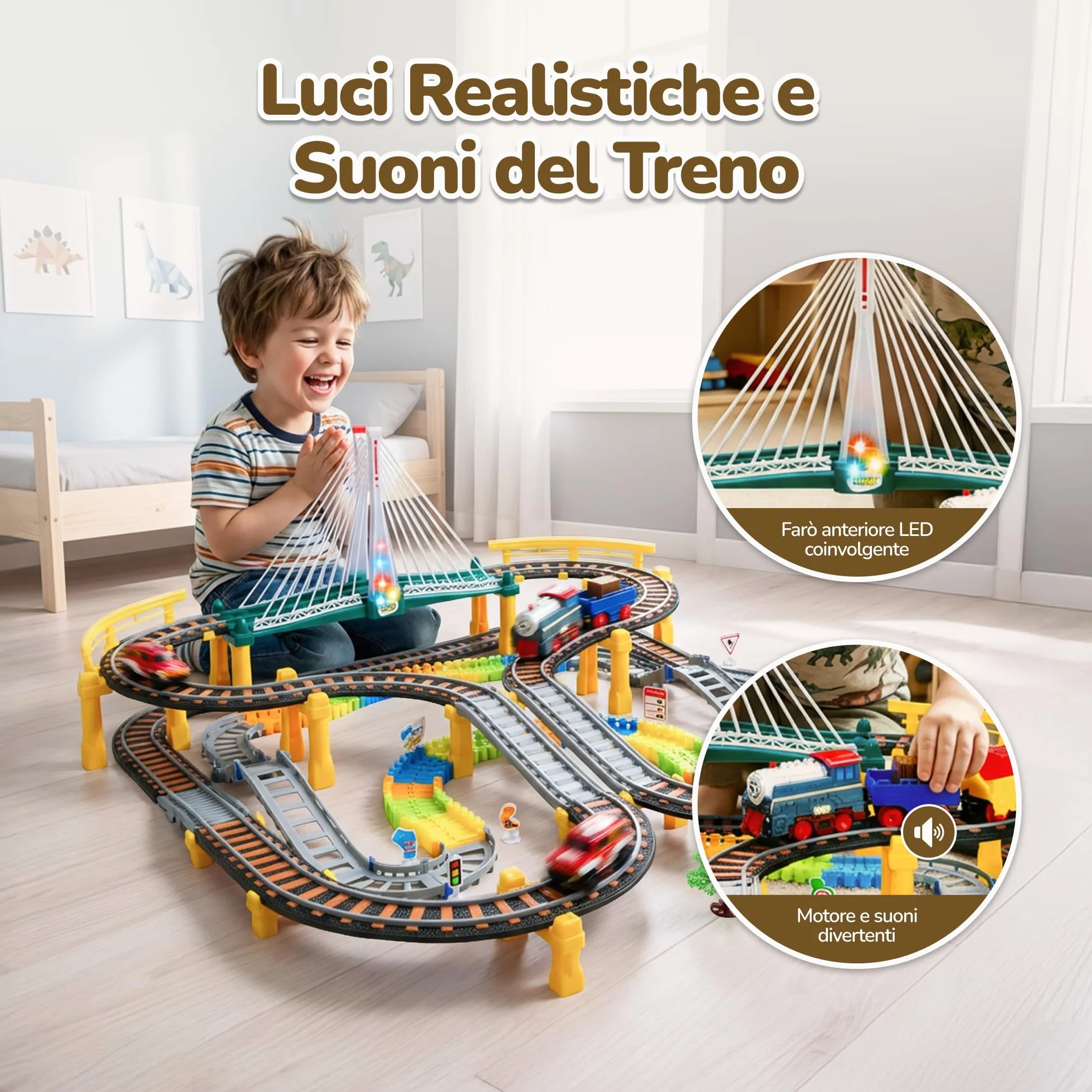 Kinderplay Trenino Elettrico per Bambini 2 in 1 con Pista da Corsa – Set 192 Pezzi con Luci e Suoni – Gioco Creativo 3+ – Binari 89x69 cm, Lunghezza Totale 700 cm, KP0635