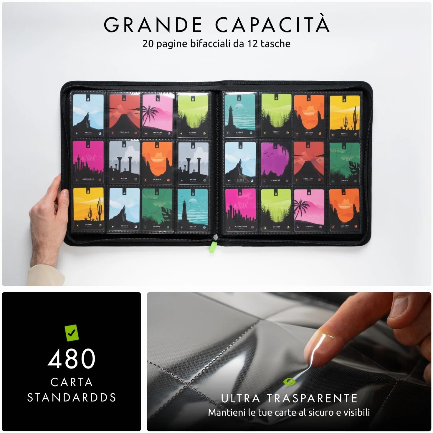 Vault X Raccoglitore per Carte da Collezione a 12 Tasche con Cerniera, 480 Carte, Materiale Exo-Tec per Album, 20 Pagine a Caricamento Laterale, TCG (Nero)