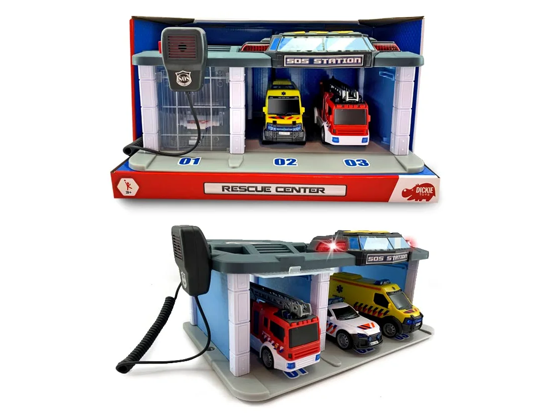 Dickie Toys - Centro di soccorso olandese, 31 x 22 x 16 cm, polizia, vigili del fuoco e ambulanza, 203716015004, blu/viola