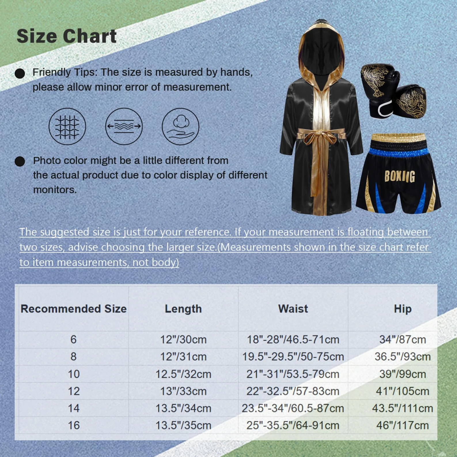renvena Accappatoio Boxe per Bambini Adulti Pantaloncini Muay Thai Kick Boxing per Arti Marziali MMA + Guantoni da Boxe Accessorio per Costume Sportivo