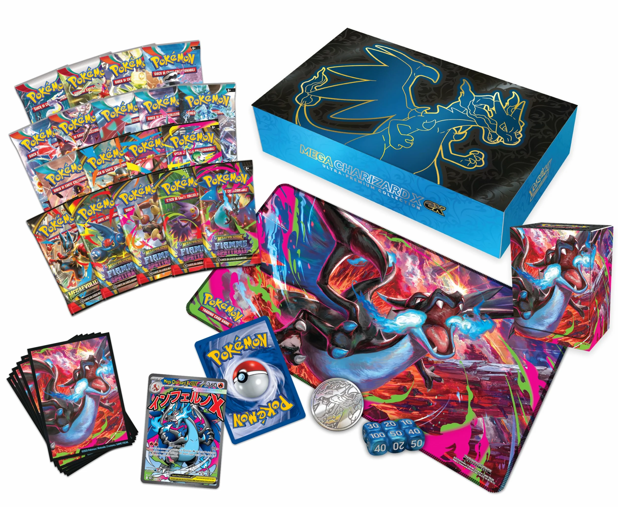 Pokémon GCC: Collezione Ultra Premium Mega Charizard X-ex con 2 carte olografiche, 18 buste espansione e accessori premium