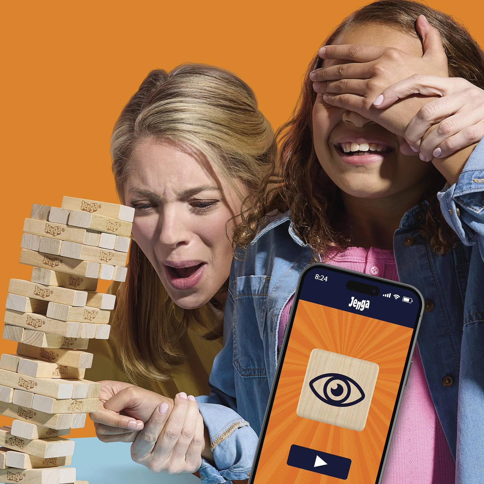 Hasbro Gaming, Jenga con Dado Digitale, Gioco di Impilamento per Famiglia e Amici, Idea Regalo, per Bambini e Bambine dai 6 Anni in Su, Contiene 54 Mattoncini in Legno, per 1 o Più Giocatori