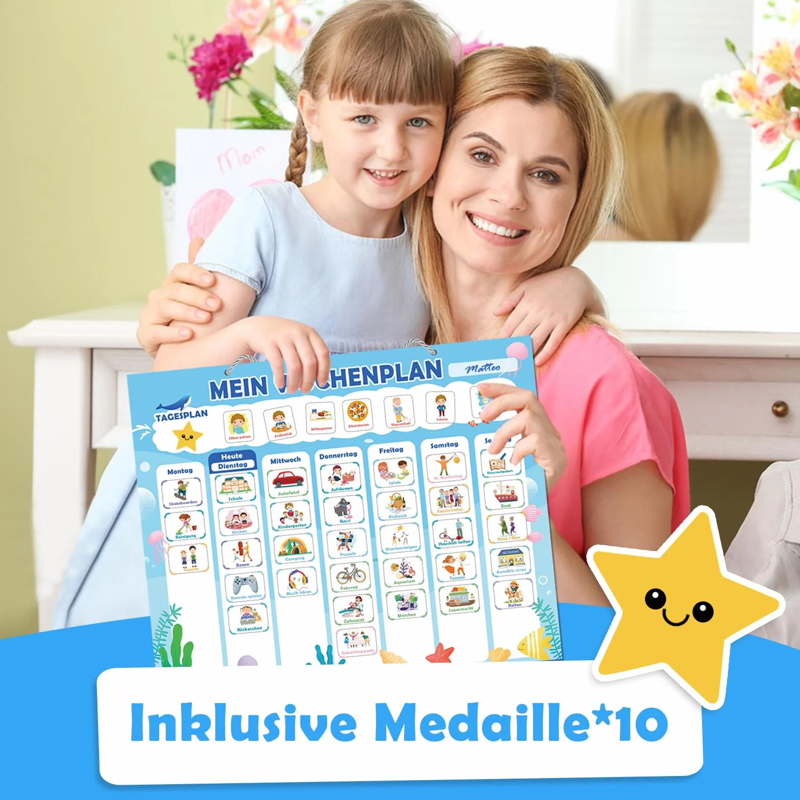 FORMIZON Montessori, agenda settimanale per bambini, lavagna magnetica con 248 magneti, custodia e penna, calendario per bambini, programma giornaliero e programma settimanale, gioco educativo