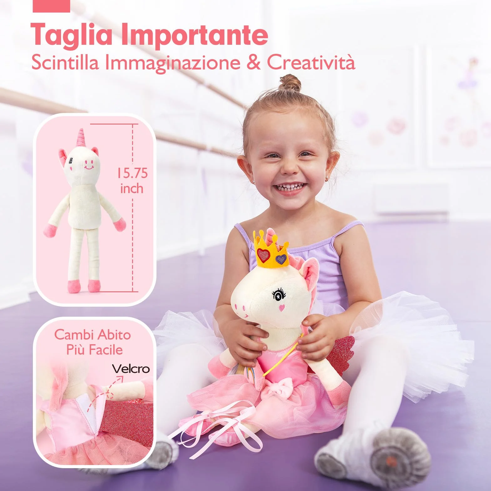 hahaland Regalo Bambina 3-6 Anni, 10 PCS Set di Unicorno Bambina Regalo con Unicorno Peluche, Borsa e 3 Abiti, Vestire la Bambola Giochi Bimba 3 4 5 6 Anni Femmina