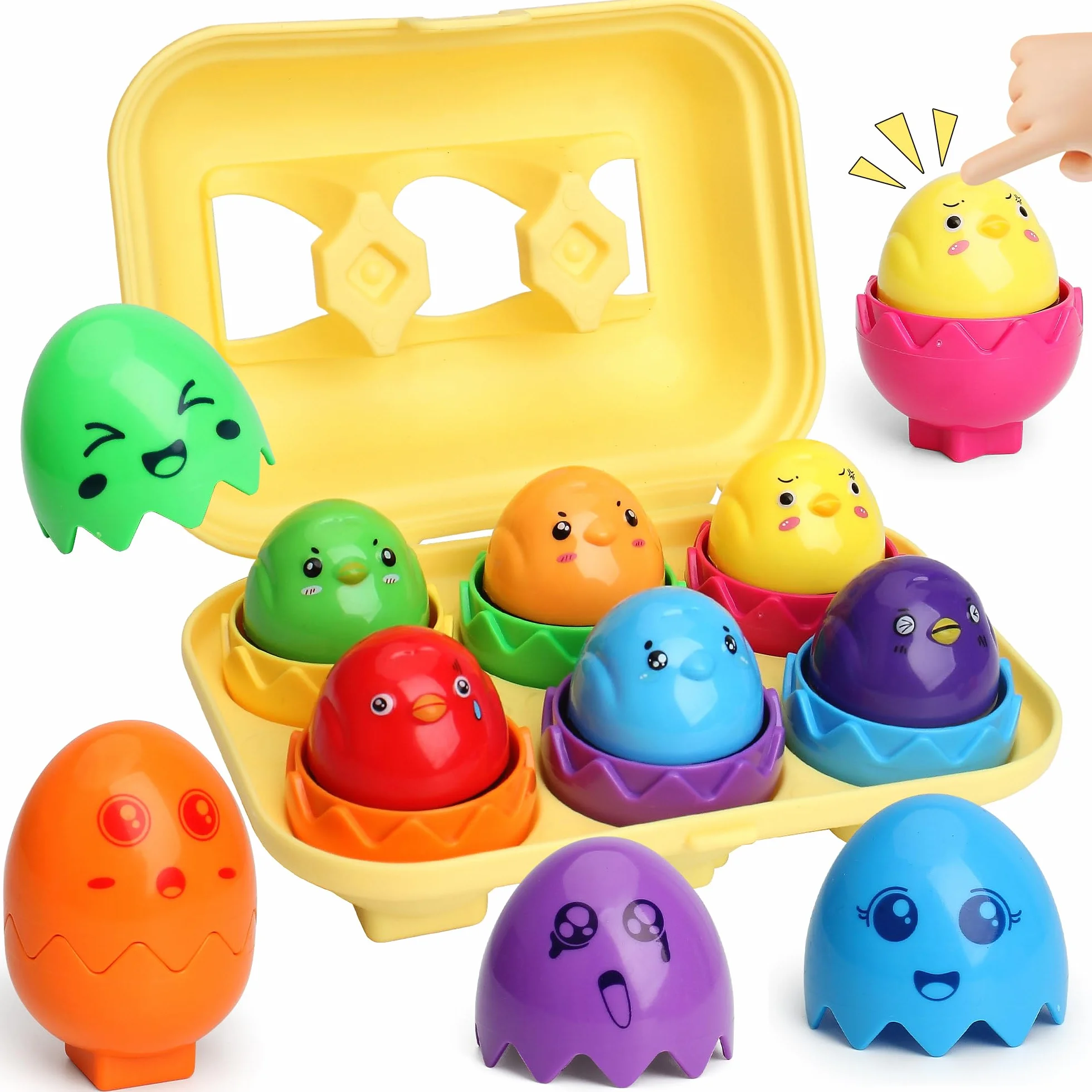 MOONTOY Uova Giocattolo per Bambini 1-3 Anni - Giochi Montessori Educativi per Imparare Colori e Forme - Gioco di Abbinamento - Regalo di Pasqua per Neonati