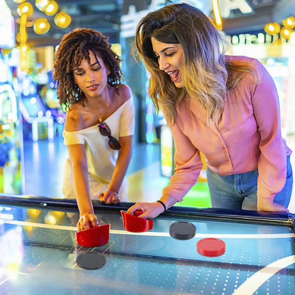 CREATCABIN 8 pz. Dischi Air Hockey 6.4cm Dischetti Ricambio Pesanti Standard Plastica Leggeri per Tavoli Attrezzature Set Allenamento trattenimento Accessori per Feste Terni Adulti Rosso Nero