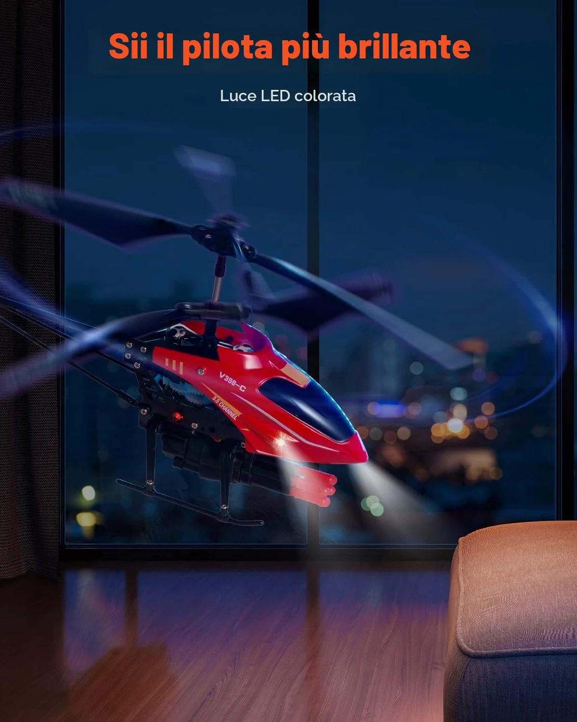 VEVOR Elicottero RC, Giocattoli Elicottero Radiocomandato Volante da 2,4 GHz 3,5 Canali con Modalità di Sparo, Mantenimento dell'Altitudine, Decollo/Atterraggio con un Solo Tasto e Luci a LED