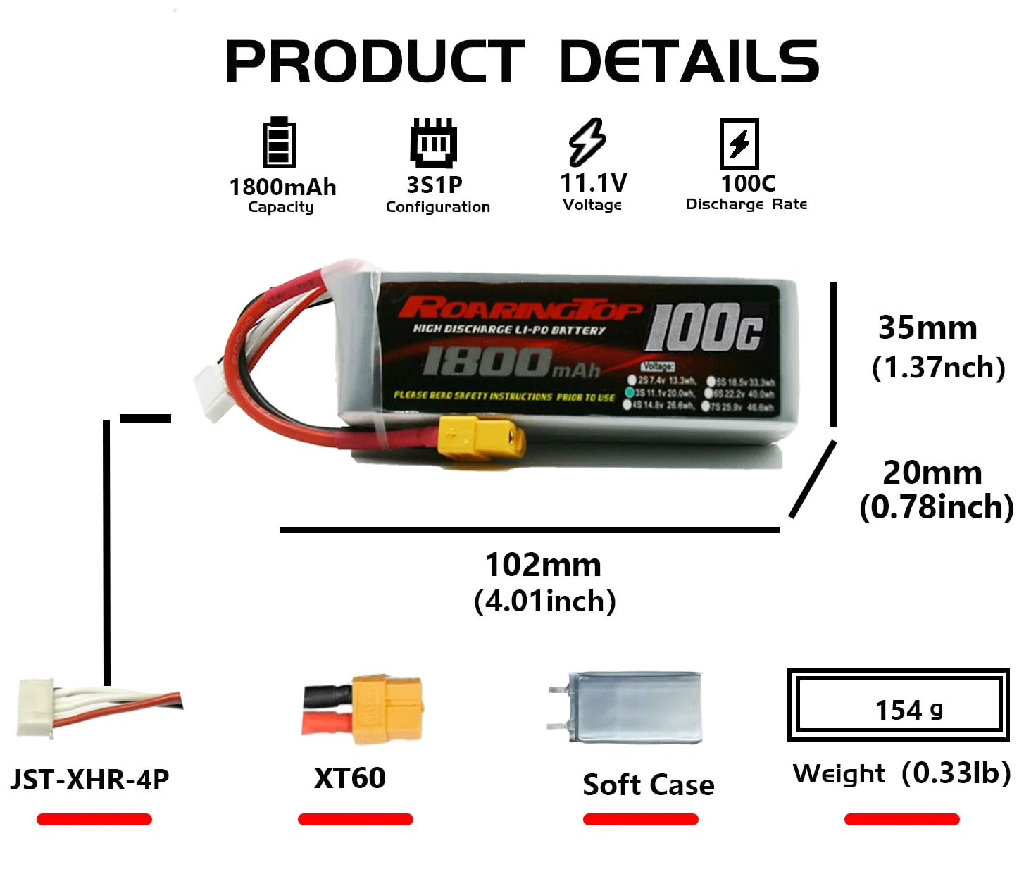 RoaringTop 1800 MAh 100 C 3S 11.1V RC Batterien Für RC Lipo Batterie with XT60 for RC Evader BX Car Truggy Truck RC Airplane Quadcopter Helicopter