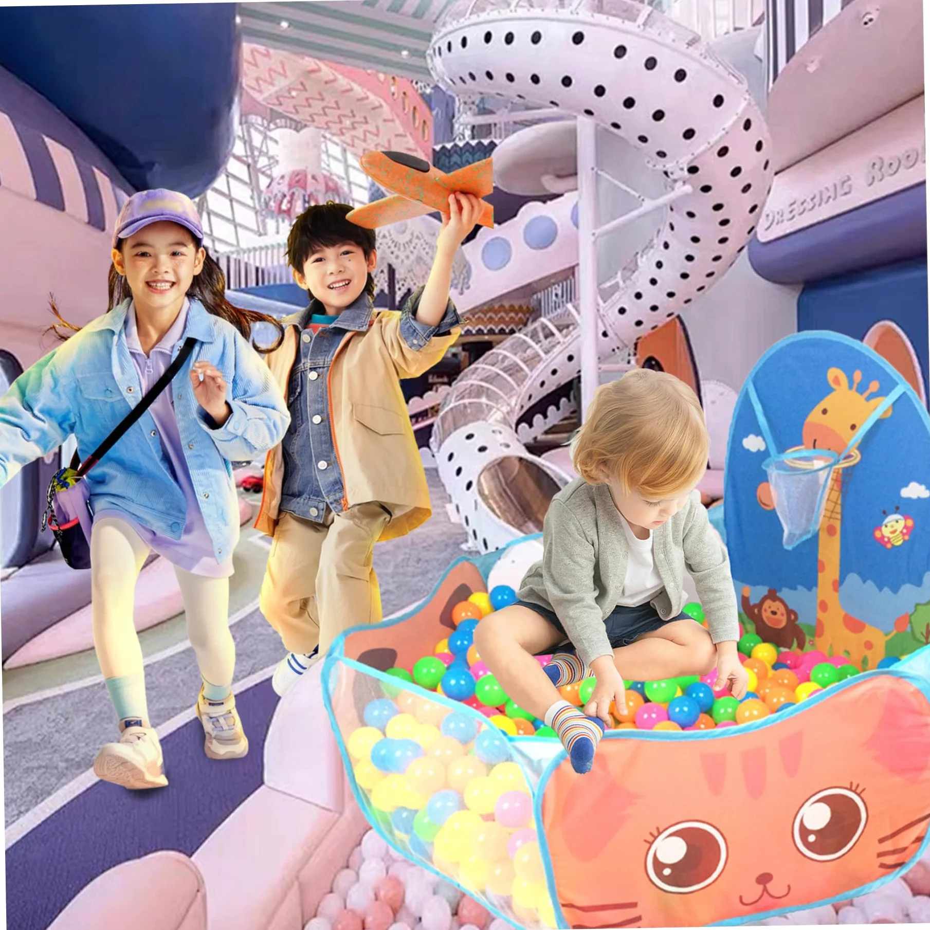 Piscina con Palline per Bambini, Vasca con Palline in Schiuma Pieghevole Pop-up con canestro da Basket, Resistente agli Strappi per i più Piccoli, Non Incluse