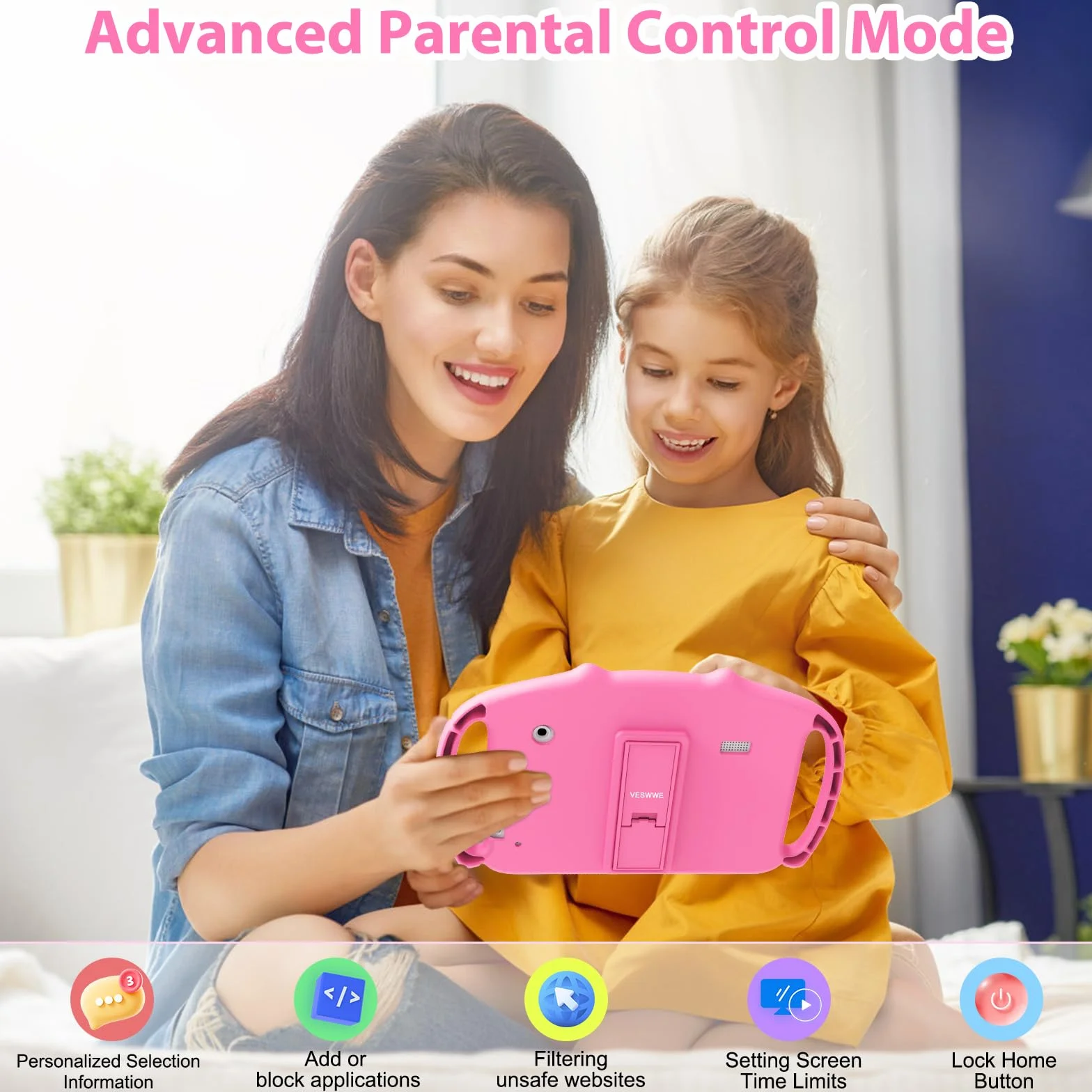 Tablet per Bambini 7 Pollici Android Tablet Bambini con WiFi Quad Core 2GB 32GB Controlli parentali Applicazioni Educative 3 a 12 anni Ragazza