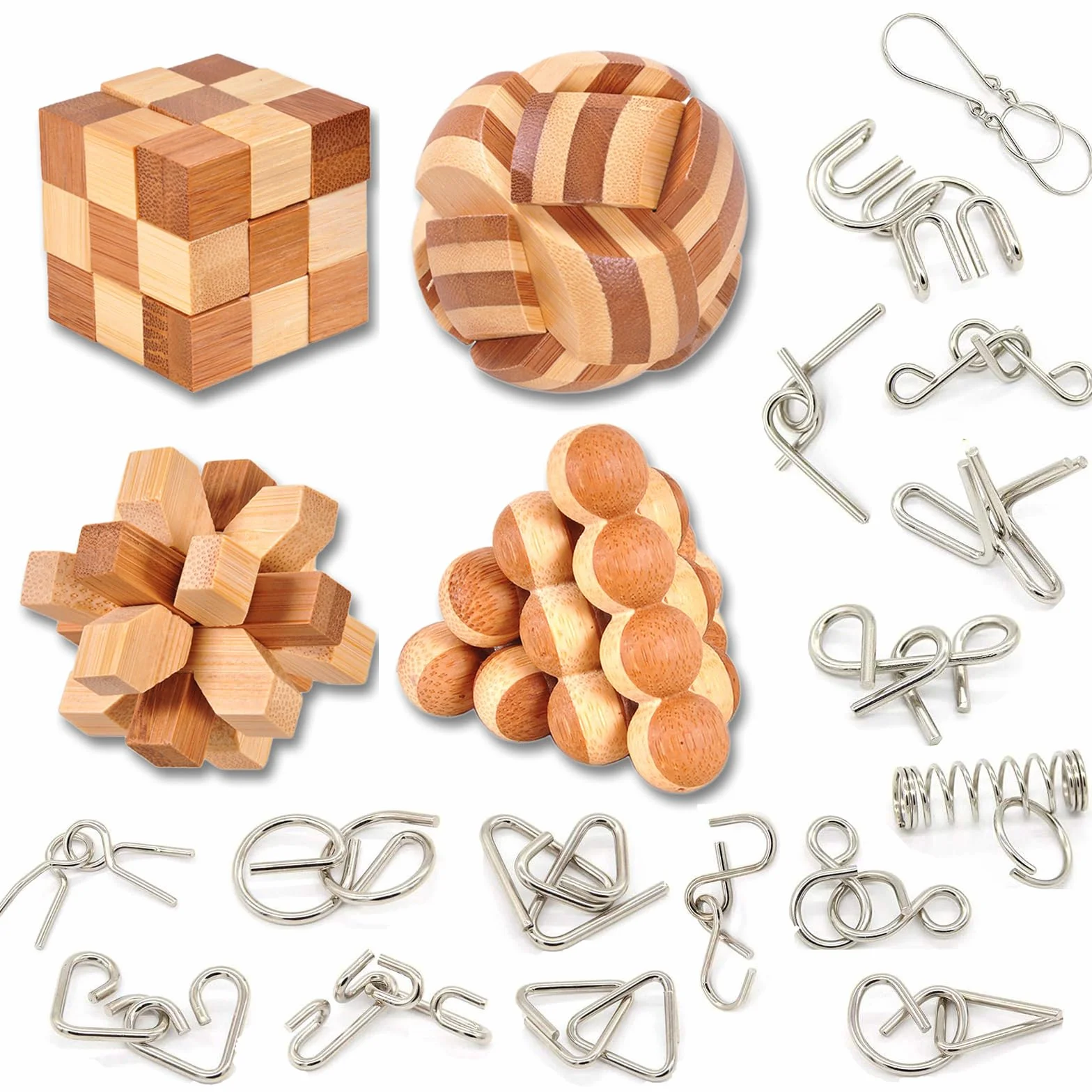 Giochi Rompicapo di Legno e Metallo Set da 20 Pezzi Logica Puzzle Giocattolo Regalo Bambini Erwachsene 5.0 cm