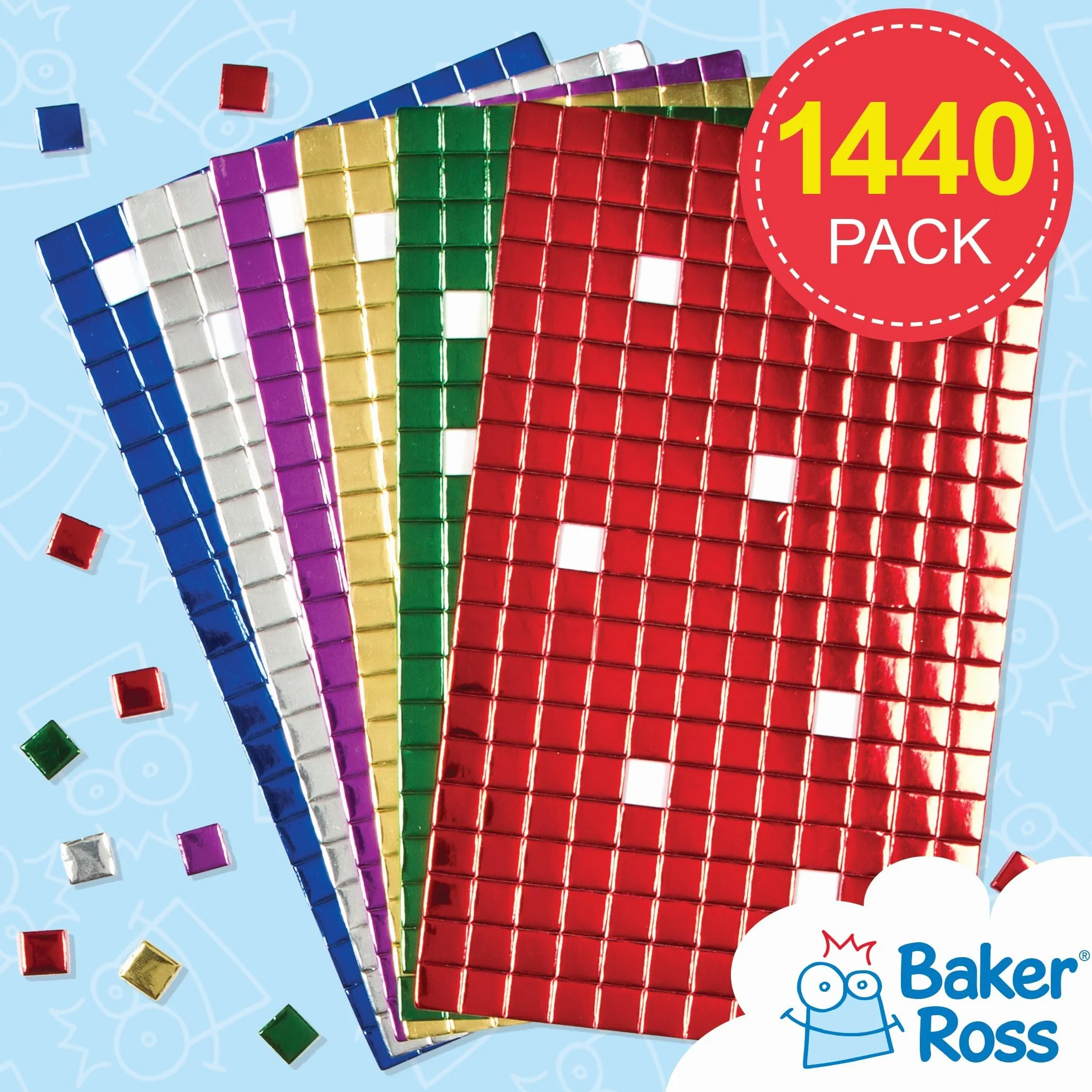 Baker Ross Tesselli per Mosaico Metallizzate in Gommapiuma Autoadesiva, Ideali per Creazioni Fai da Te Natalizie (confezione da 1440)