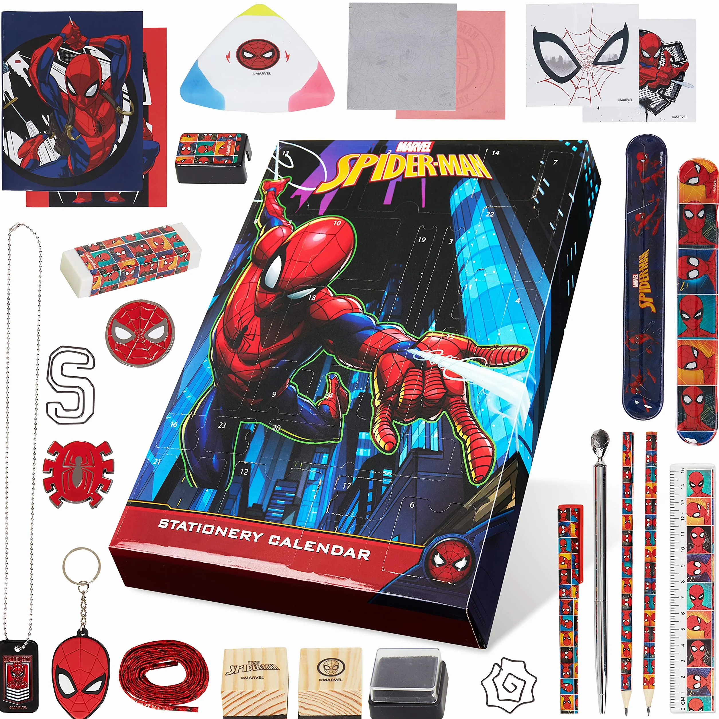 Marvel Spiderman Calendario Avvento 2025 Bambini Countdown Natale Calendari Avvento Cartoleria Materiale Scuola Portachiavi Penna (Spiderman Multicolore)