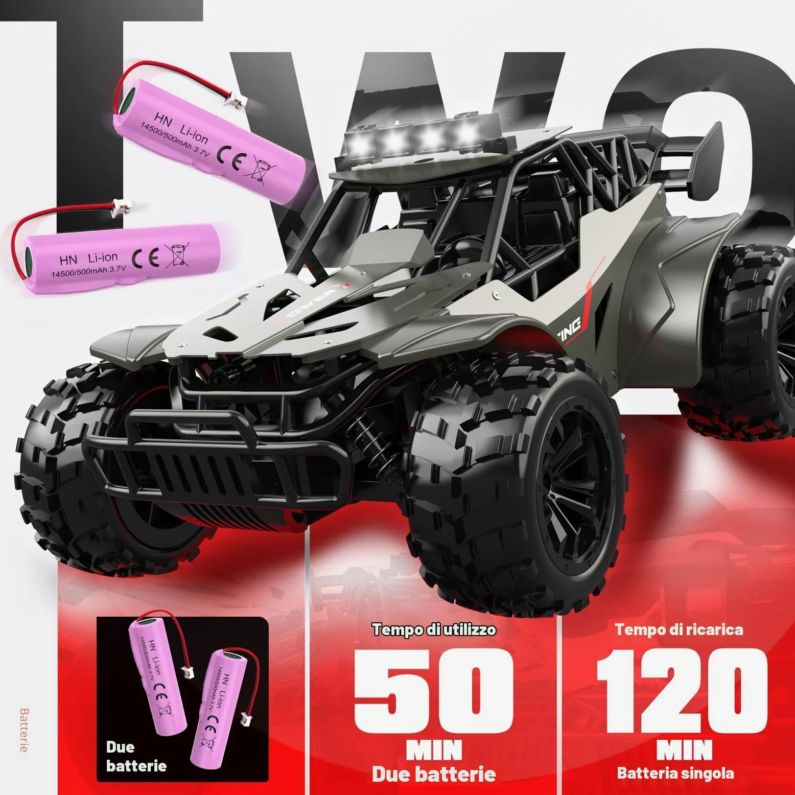 Macchina Telecomandata 2,4GHz Guscio Metallico Auto Telecomandata con Luci Due Batterie di 50 minuti Alta Velocità 20KM / H RC Auto Camion Telecomandato, Regalo Compleanno Natale