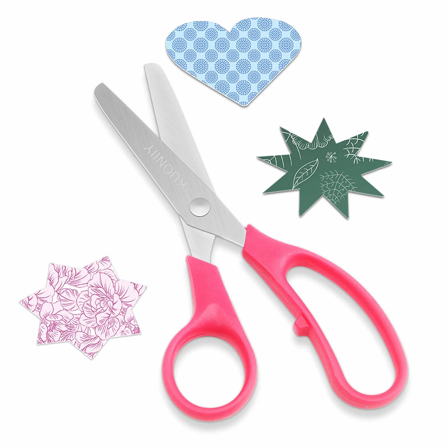 KUONIIY Forbici per Bambini, Lame in Acciaio Inox, Impugnatura in Plastica, Anelli Circolari, 2 Pezzi per Set, Rosso, Blu