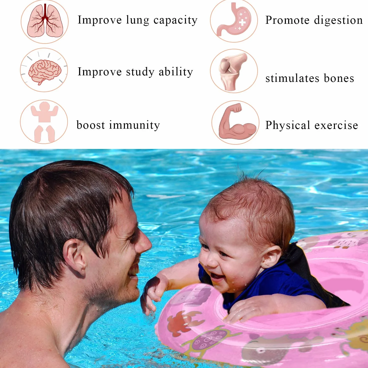 KEELYY Salvagente per Bambini, Salvagente Mutandina Neonato, Galleggiante Neonato Piscina, Salvagente Gonfiabile per Bambini 6-36 Mesi, Rosa