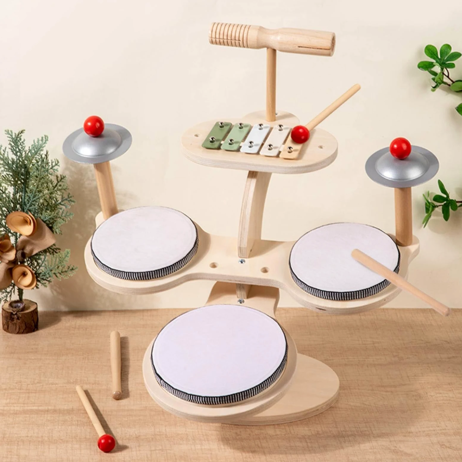 harayaa Batteria per Bambini Set Tamburo Xilofono Percussioni Strumento Musicale in Legno Sensoriale per Apprendimento Adatta per Prescolare Casa Giochi Musicali Regali Attività Familiari