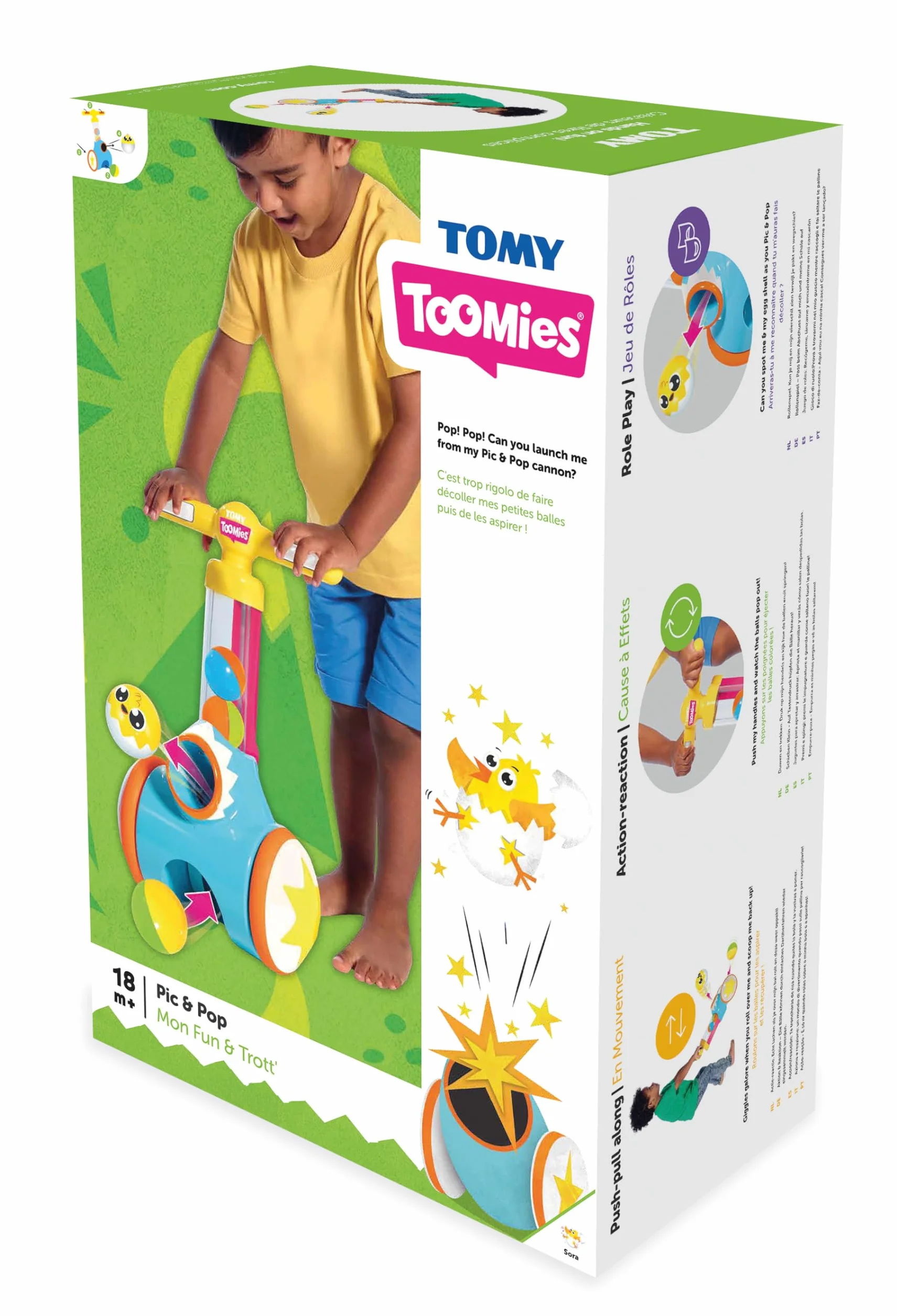 Toomies Tomy PIC And Pop Push Along Baby Toy, Toddler Ball Popper with Ball Launcher And Collector, Suitable for 18 Months, 2 And 3 Year Old Boys And Girls