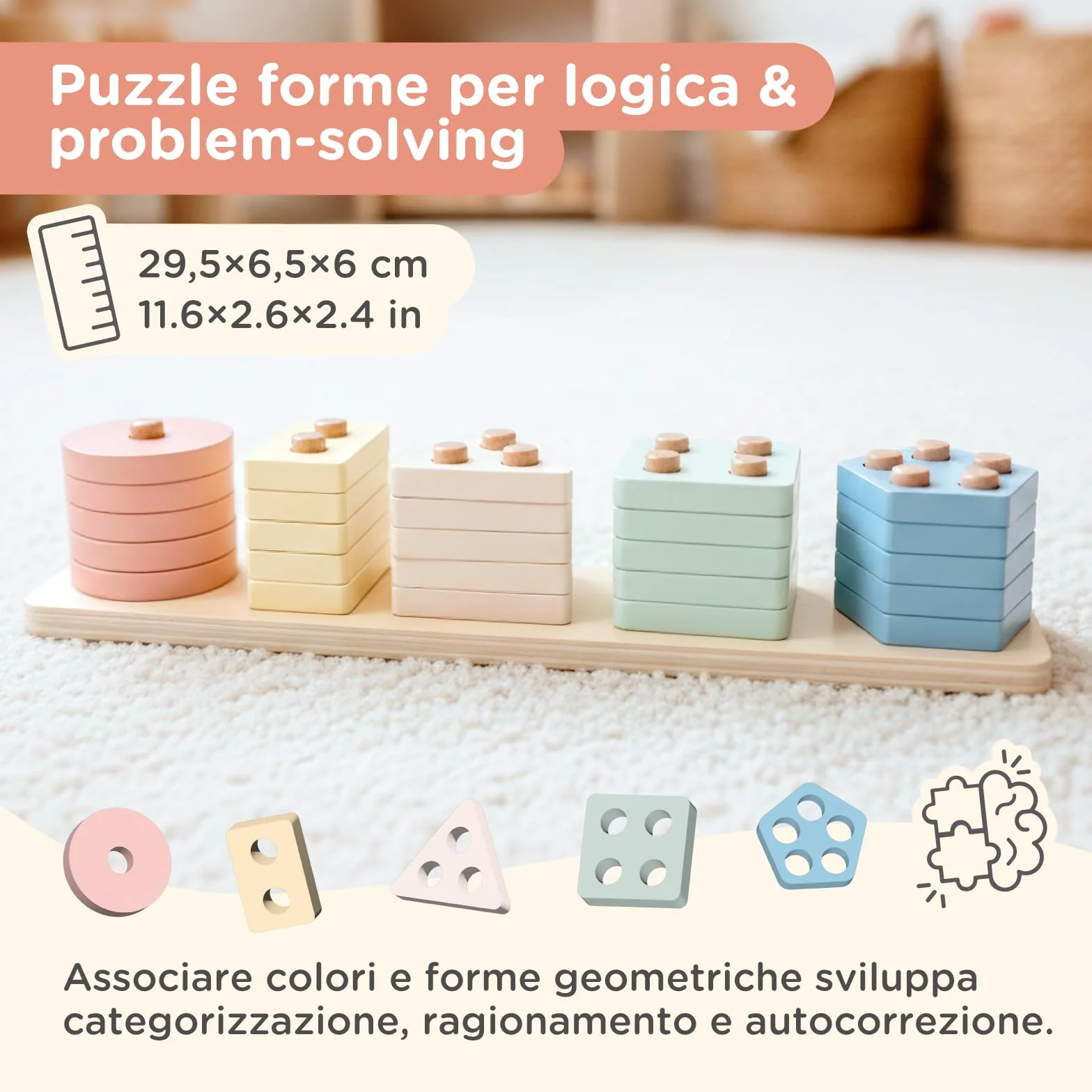 Nene Toys Giocattolo Montessori in Legno 3-in-1 per Bambini 1 Anno – Arcobaleno in Legno, Torre da Impilare & Gioco di Incastro – Gioco Educativo 1–3 Anni – Idea Regalo Bimba Bimbo – Colori Pastello