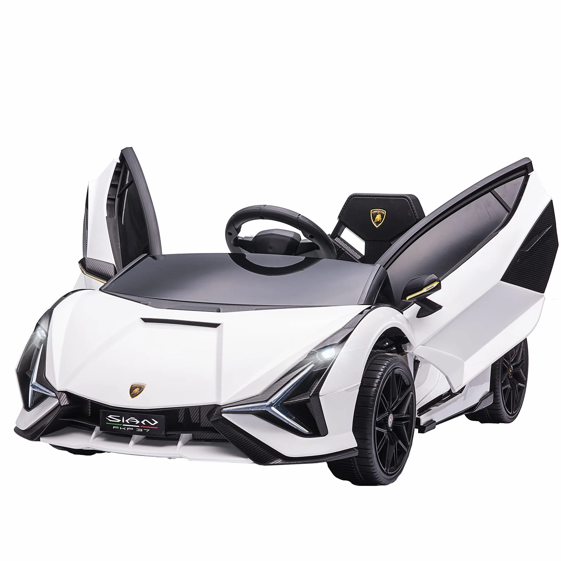 HOMCOM Macchina Elettrica per Bambini 3-5 Anni 12V Lamborghini SIAN, 3-5km/h Auto Elettrica per Bambini con 2 Motori, Fari e Musica, Telecomando, Cintura e Clacson, Bianco