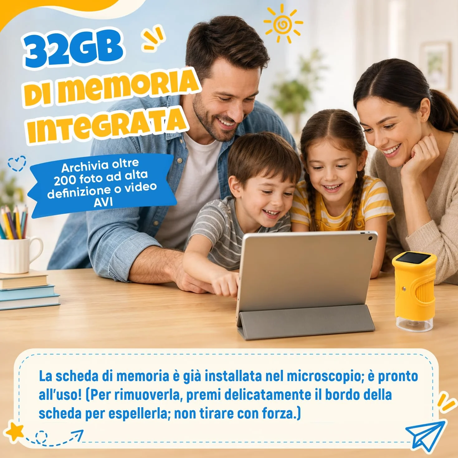1000X Microscopio per Bambini, Microscopio Digitale Portatile HD 1080P con Display da 2,4" per Lente d'ingrandimento ed con Foto,Adatto come regalo di Natale,Compleanno o Capodannodai 3 agli 8