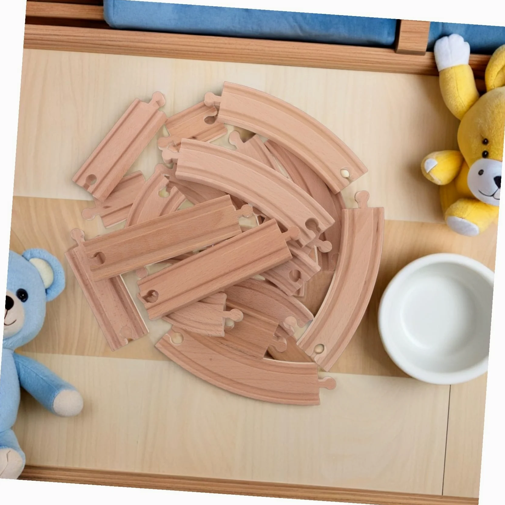 HANABASS Set di Espansione Binari in Legno per Trenino Elettrico Accessori Creativi per Costruzione Ferroviaria Compatibili con Modellini di Treni