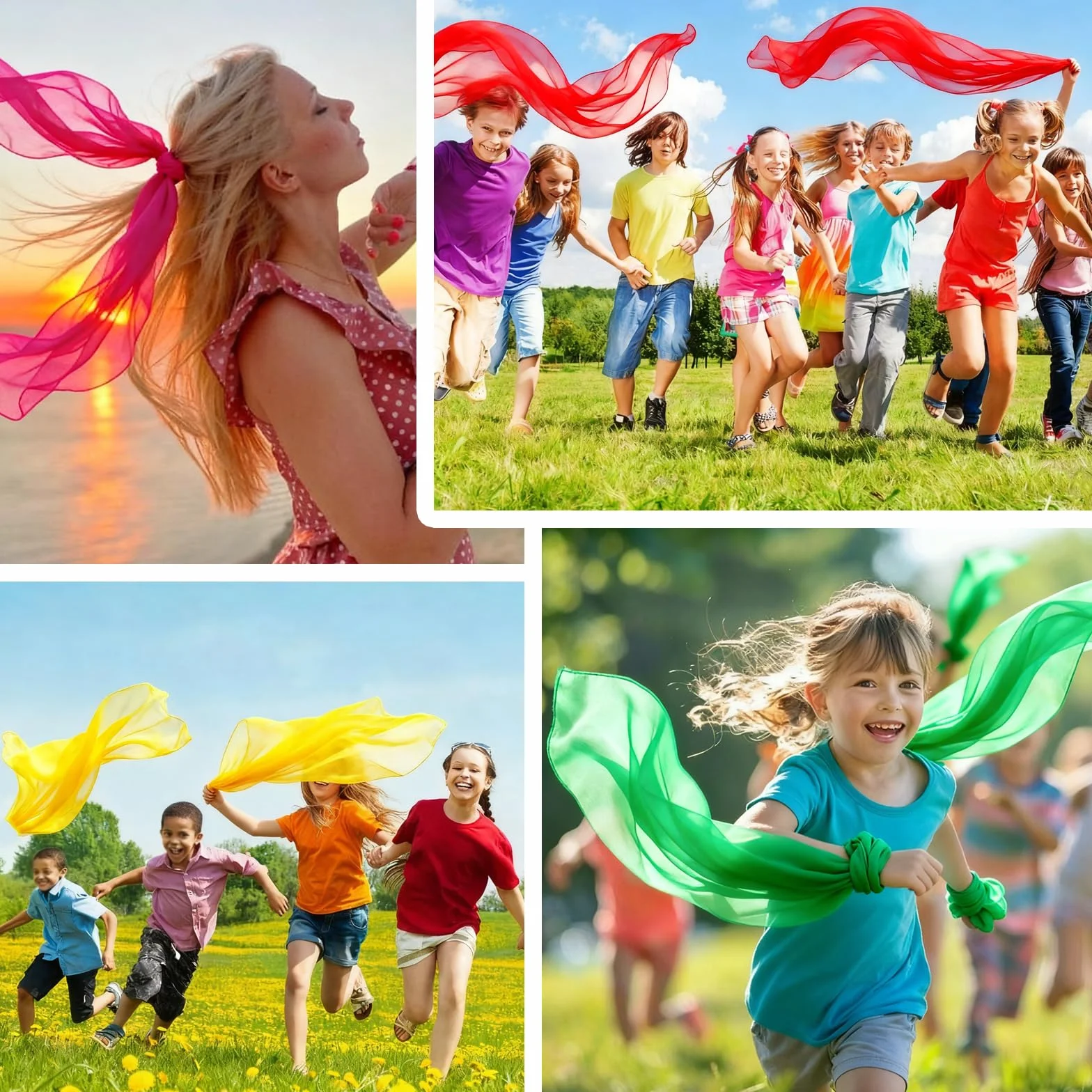 24 Pezzi Foulard Colorati per Bambini 60 x 60cm Foulard Giocoleria per Danza Circo Magia e Acrobatica
