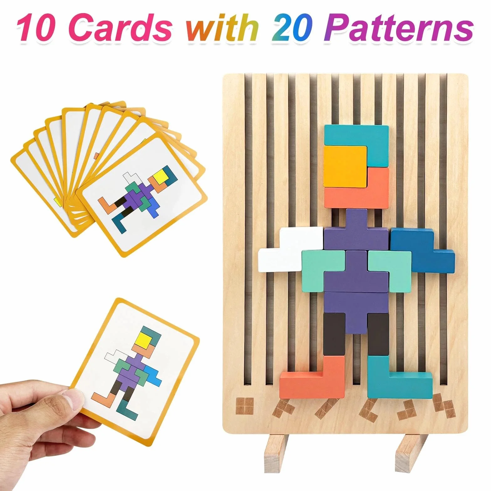 Giochi Intelligenti per Bambini Tetris Tumble Puzzle 3D di Legno Montessori Rompicapo dai 3 Anni