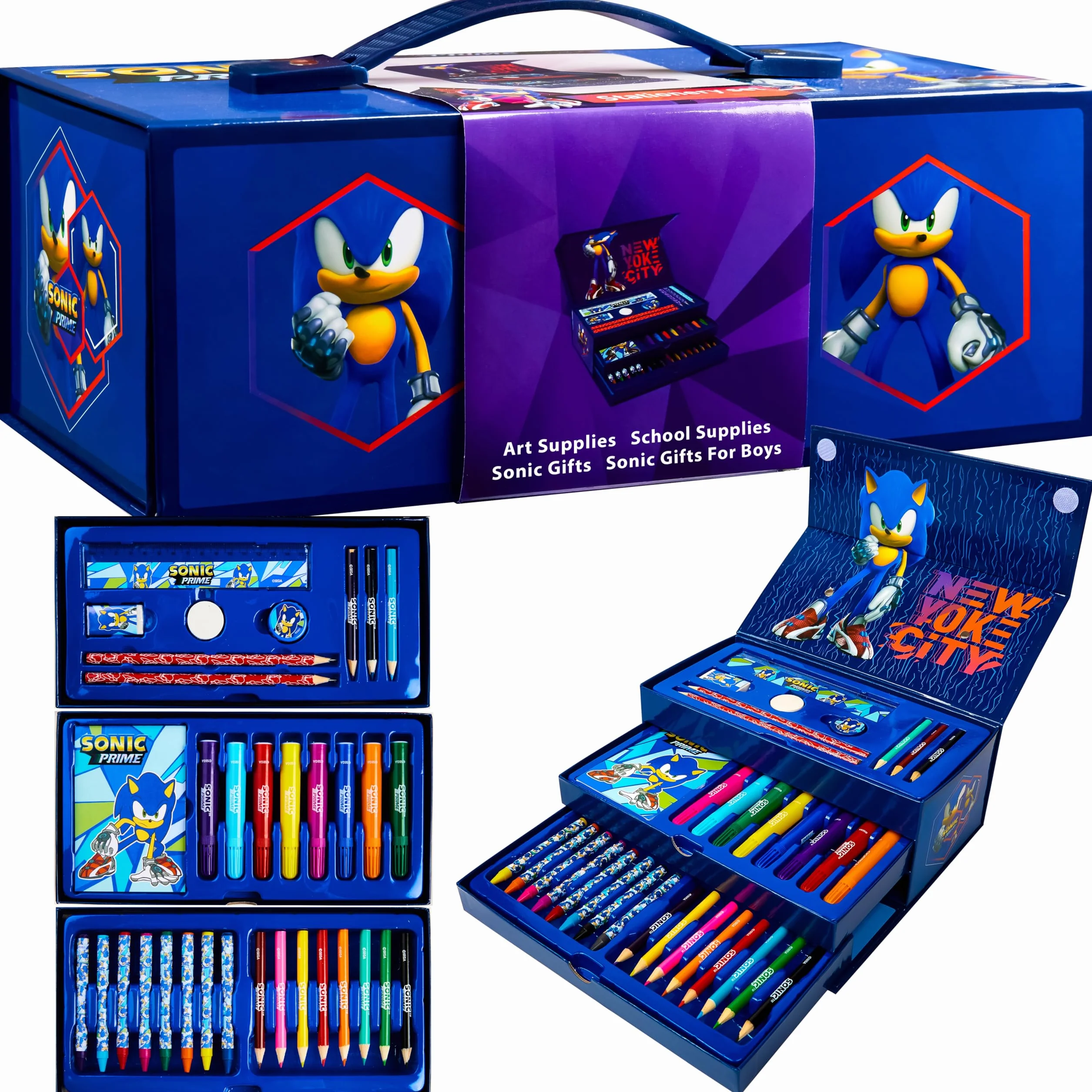 SONIC THE HEDGEHOG Valigetta Colori Bambini Set Disegno con Pastelli Pennarelli e Matite Colorate Kit Arte