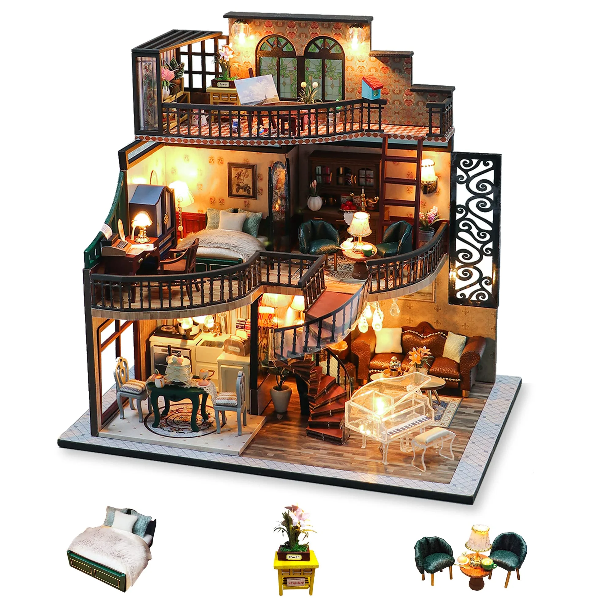 Sexy Outfit Kit Fai da Te per casa delle Bambole in Miniatura per Adulti, per Costruire Una Mini casa Fai da Te con mobili Musicali, Crea Il Tuo Modello di casa Artigianale per la Festa del papà