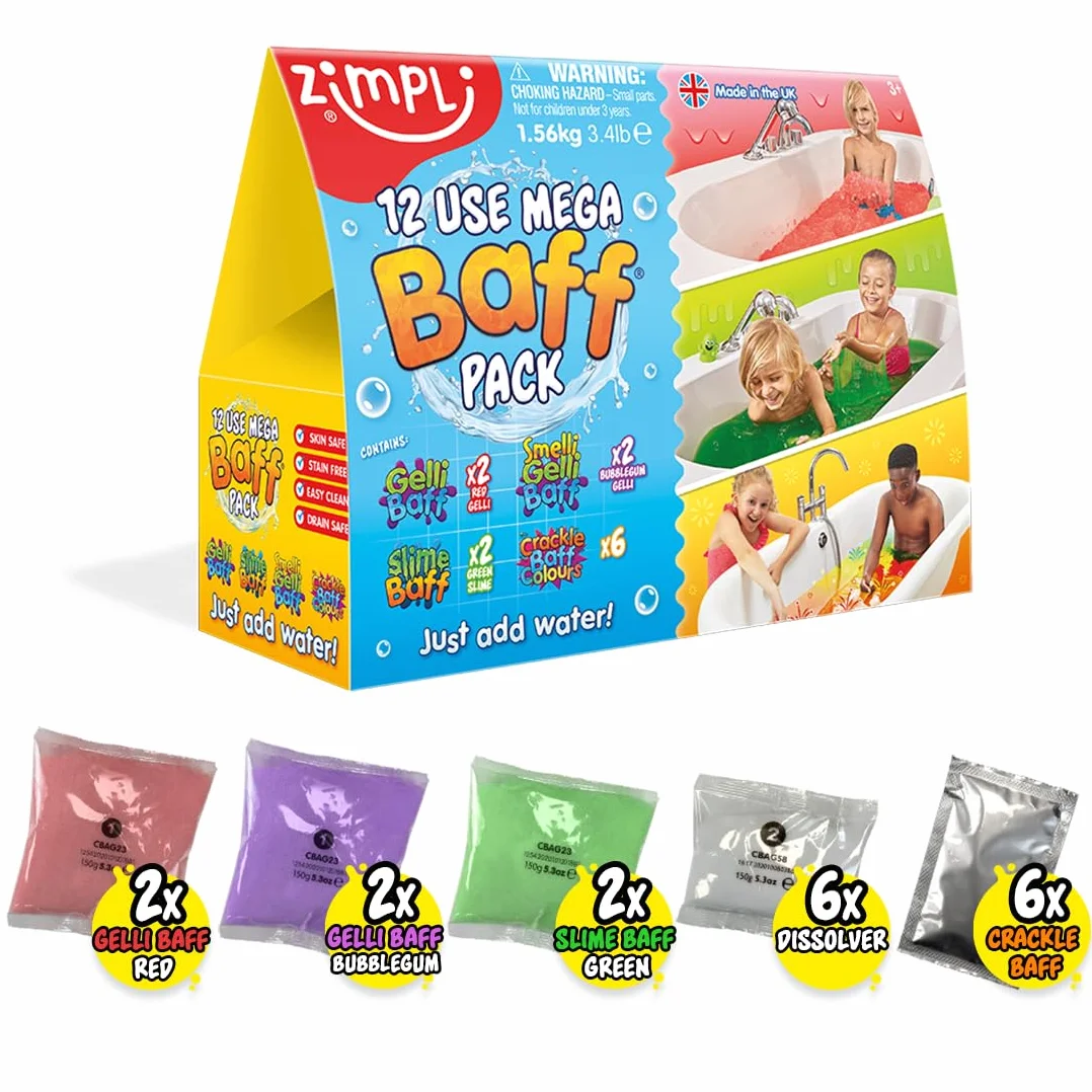 ZIMPLI Confezione Risparmio da 12 Pezzi, 4 Gelli, 2 Slime, 6 Crackle, Giocattoli da Bagno per Bambini, Giocattoli per Bambini, Regalo di Compleanno per Bambini e Bambine di 4, 5, 6, 7, 8 e 9 Anni