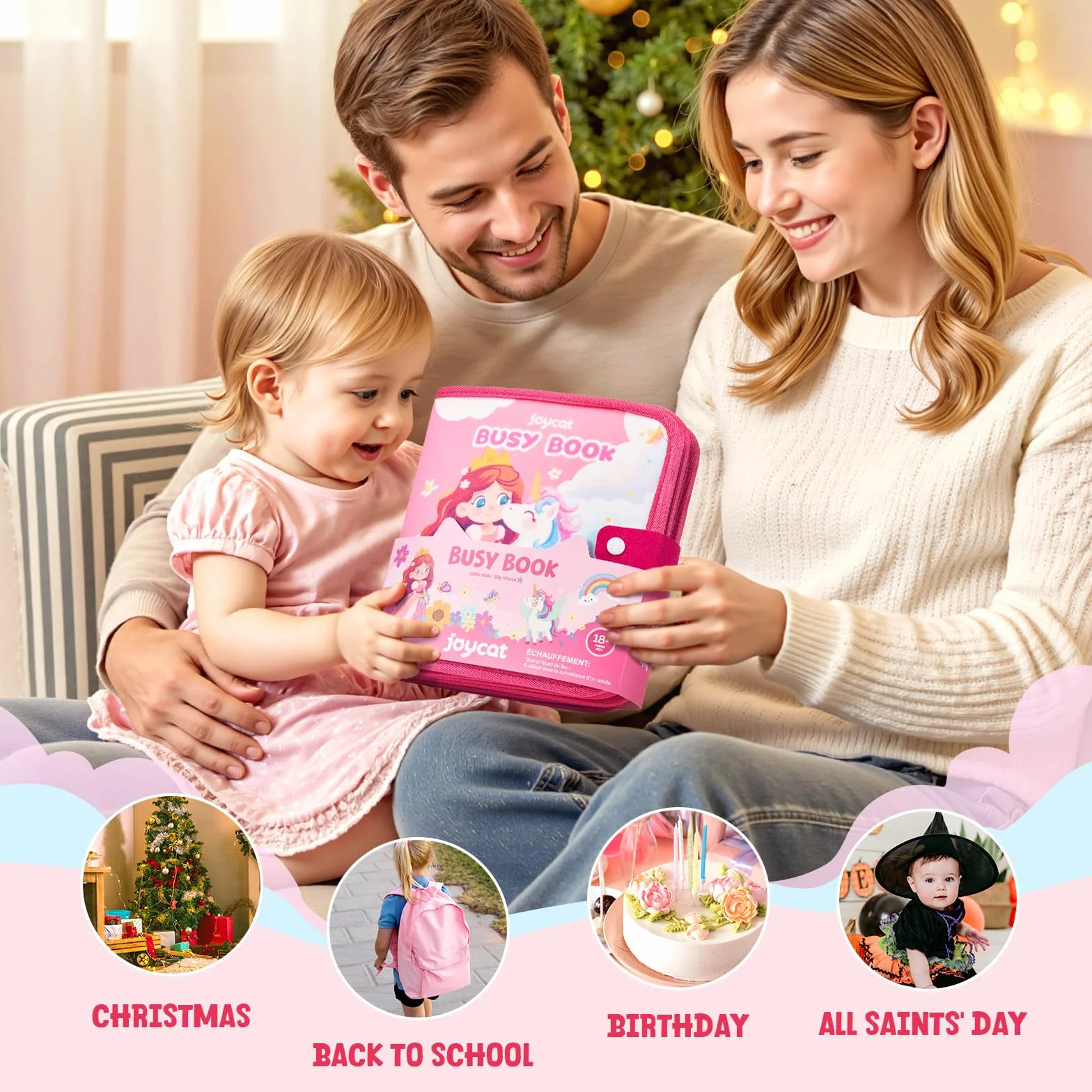 JoyCat Busy Board Montessori Giochi 1-4 Anni, Libro Interattivo Pannello Sensoriale Bambini, Quiet Book Regalo Compleanno