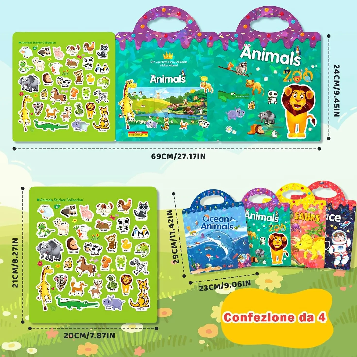 GUYUCOM 4 libri adesivi riutilizzabili giocattoli educativi bambini 2-4 anni ragazzi ragazze regali compleanno