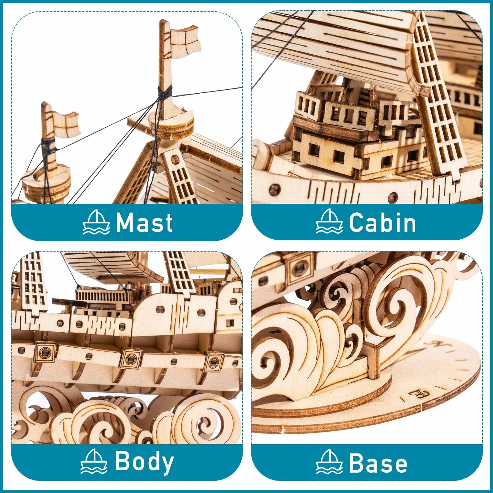 Robotime Puzzle 3D in legno per bambini e adulti Kit di costruzione di barche Rompicapo artigianale Kit fai-da-te per bambini dagli 8 anni in su (Veliero)