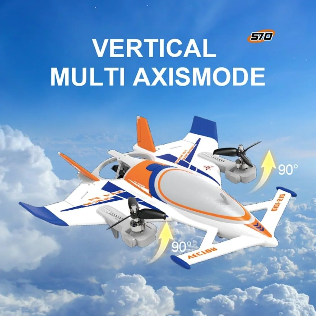 NULA Aereo radiocomandato a 8 canali con motori brushless, 2,4 GHz, EPP-VTOL, modello di aereo per avvio verticale, volo fluttuante e volo in avanti, giroscopio a 6 assi, RTR-arancione, 2 batterie