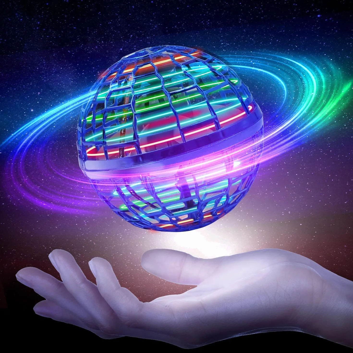 OBEST Palla Volante,Mini Drone Palla Volante Magica UFO-Ball Illuminata a LED Rotante a 360°,Boomerang Giroscopico Giocattolo per Adulti per Bambini Interni ed Esterni, Regalo di Compleanno