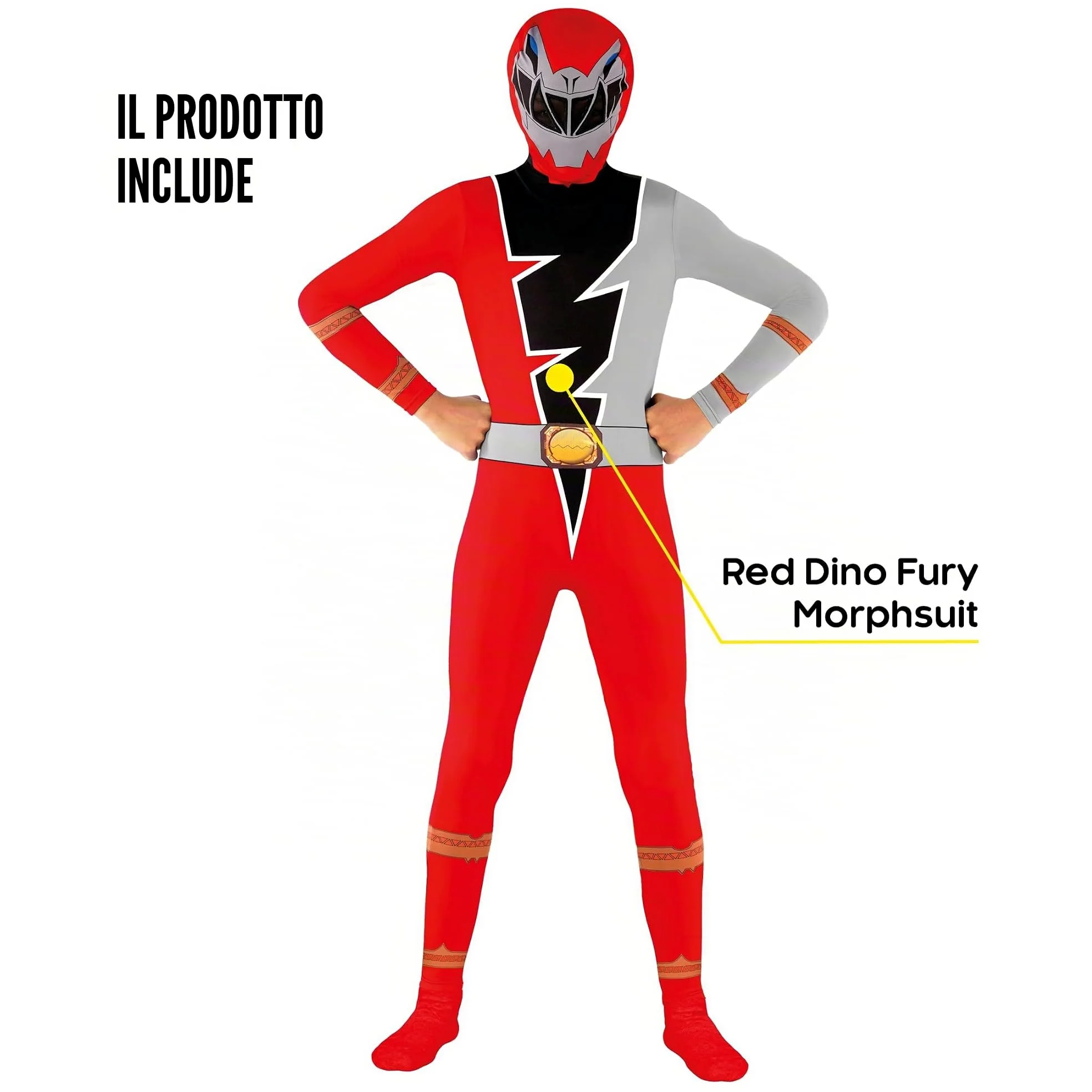 Morphsuits Costume Power Rangers Bambino, Tuta Halloween Bambino | Tuta Intera Rossa Aderente, Design Rosso Dino Fury, Chiusura con Zip, Perfetto per Halloween, Ideale per il Cosplay