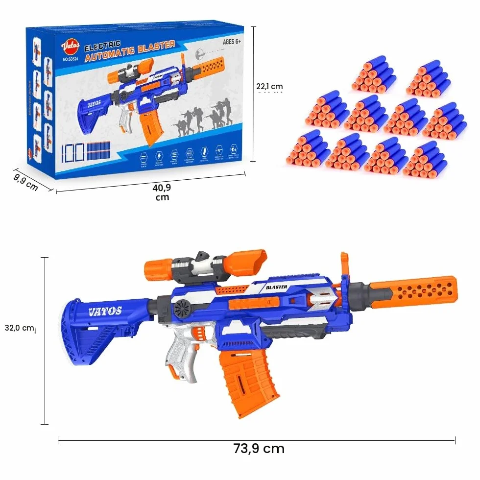 VATOS Pistola Elettrica Schiuma con 100 Dardi, Fucile Sniper Automatico 7 Stili DIY + Mirino, Giochi di Tiro 9-15m per Bambini 6-12 Anni & Adulti